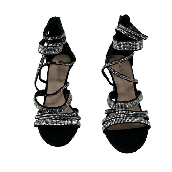 Aldo black with rhinestones strappy stiletto high heels sandals shoes size 7 - Picture 2 of 16